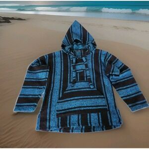 VTG Men's Large Baja Pullover Hoodie Blue/Black Earthbound Retro Y2K Surf Skate